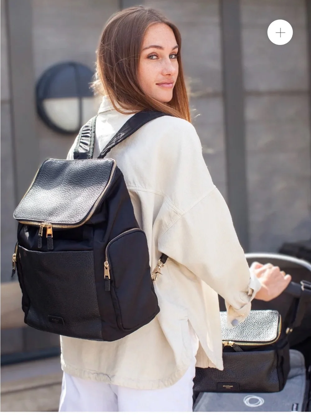 Storksak ALYSSA BLACK & GOLD Backpack with Gold Hardware